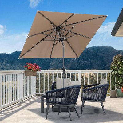  Parasol de terrasse carré de 6,5 pi x 6,5 pi avec parasol de table et cadre en aluminium avec 8 baleines robustes inclinables pour terrasse de jardin