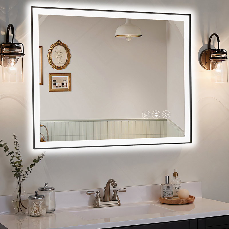 Miroir de salle de bain 72 "à DEL sans cadre 72", miroir intelligent, 32 po x 40 po, Black/Clear Frameless