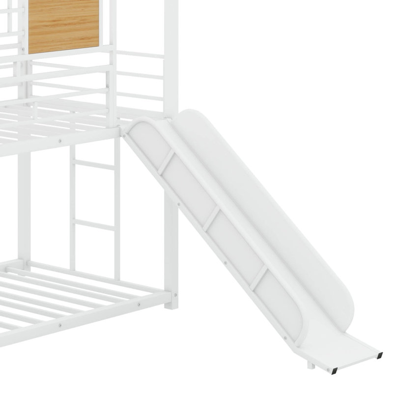 Un lit superposé simple en métal avec glissade et escalier de rangement, Blanc
