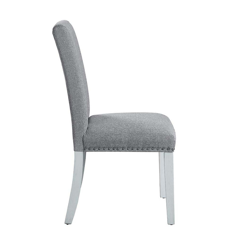 Gray Linen Upholstered Side Chair with Wood Legs, Set of 2