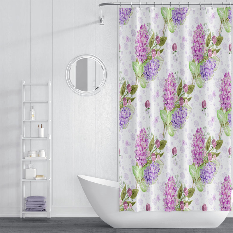 Baughman Floral Shower Curtain, Purple/Green/White, 93" H x 70" W x 6" D