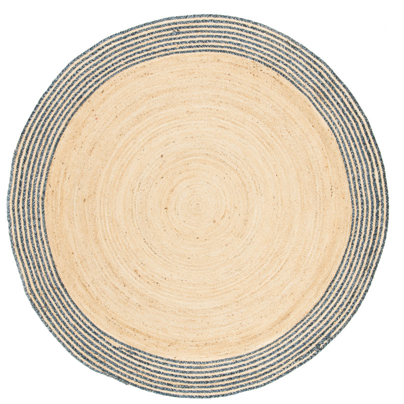 Tapis bleu / ivoire en jute / coton tissé à la main Doleman, Rond 3 pi