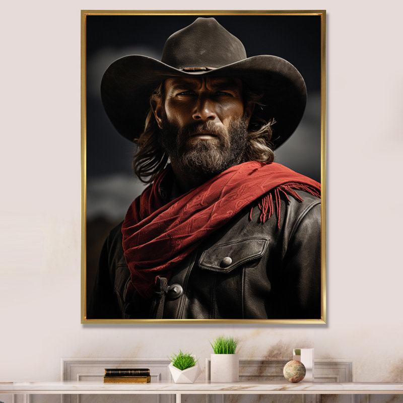 Western Cowboys Pride Portrait sur impression sur toile, H 44 po x l 34 po, Cadre photo noir