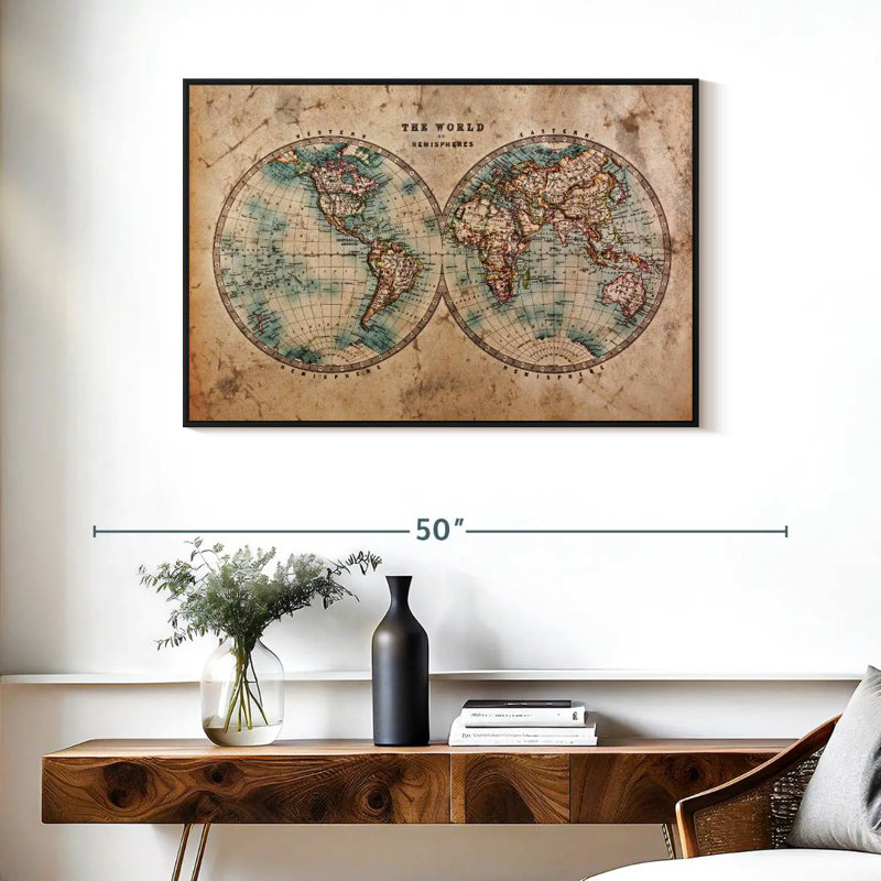 Aliaz Hemisphere Map, 25" H x 37" W