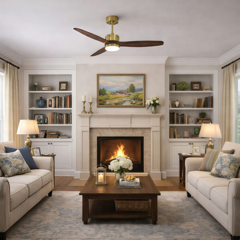 Ventilateur de plafond moderne à 3 pales de 52 po avec ensemble d'éclairage et télécommande AuraVista, Doré, Noyer foncé