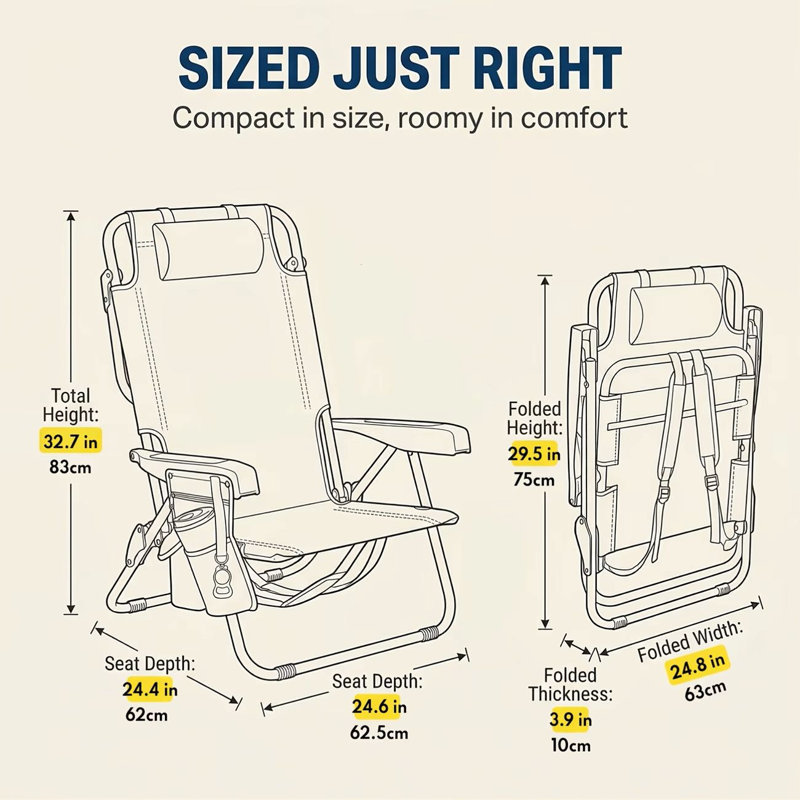 Lightweight Beach Chair For Adults, Designed For Portability, Featuring A Folding Design With An Organizer Bag, Cooler Pouch, Storage Pouch, Towel Bar, Cup Holder