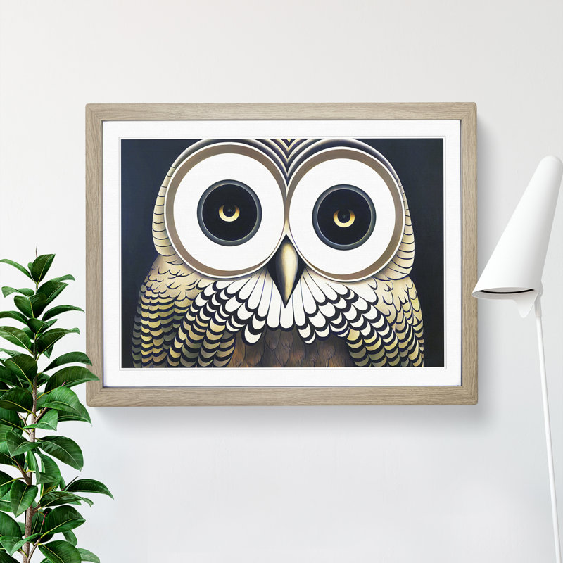 Euphoric Owl - Framed Print, 25cm H x 34cm W x 2cm D, Oak
