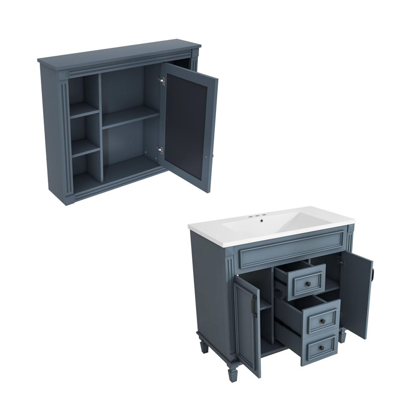 Ensemble de meuble-lavabo moderne 36 po avec armoire à miroir, lavabo et 2 tiroirs Ammaarah, Île Seymour Nord, Galapagos