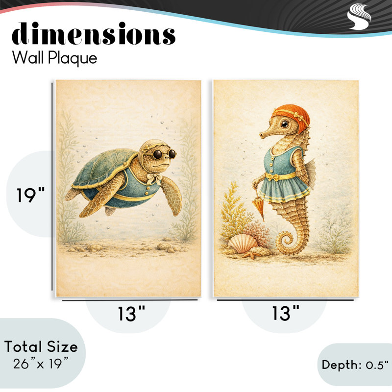 Ensemble de plaques murales rétro pour animaux de bain 2 pièces, design par Grotto Studios, 19 x 13