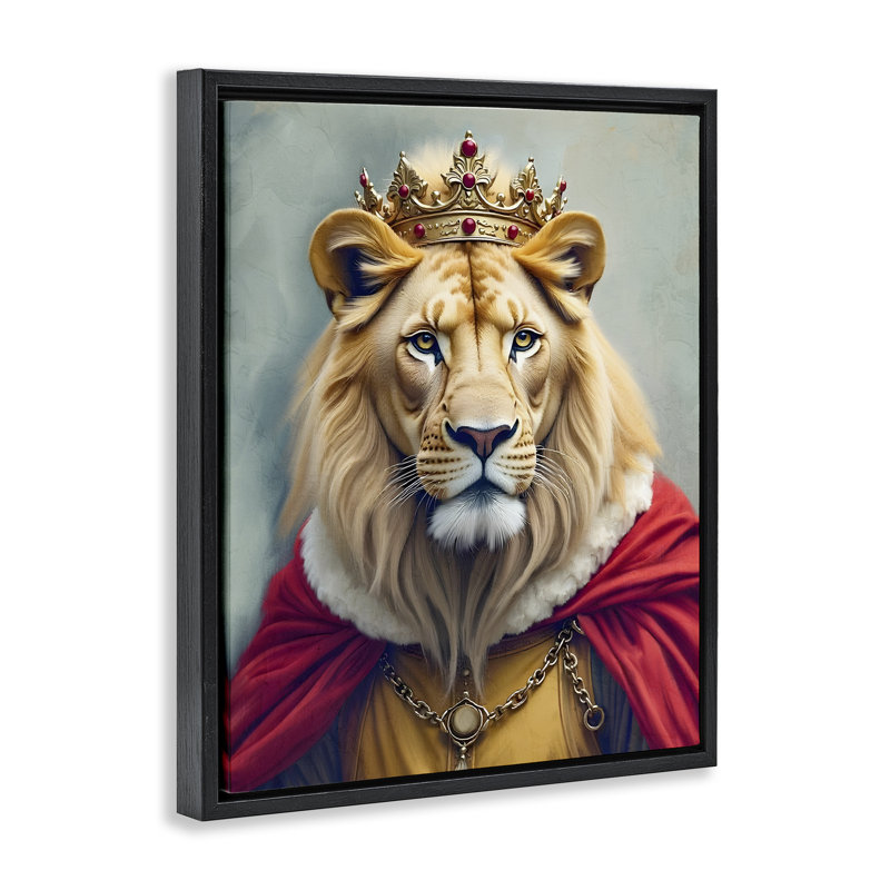 «King Lion Regal Portrait Floater», art mural par Kim Allen, H 31 po x l 25 po, Cadre flottant noir de jais