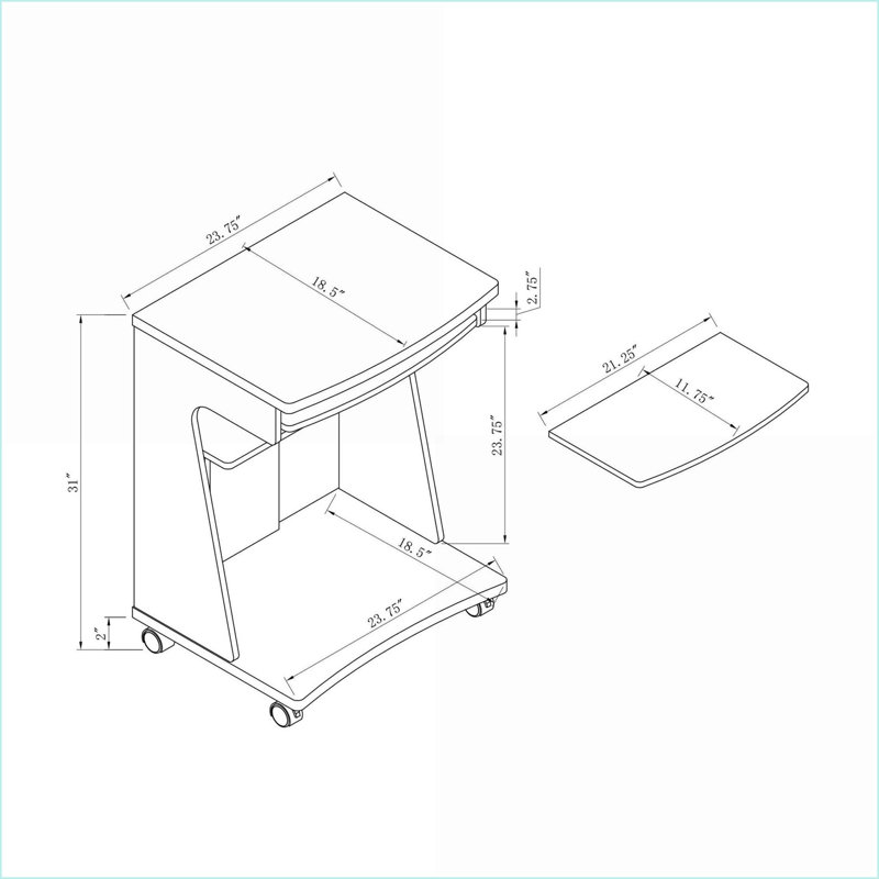 Chariot utilitaire 3 tablettes | Tablette coulissante | Roulettes verrouillables | Acajou | Panneau de particules et panneau de fibres à densité moyenne