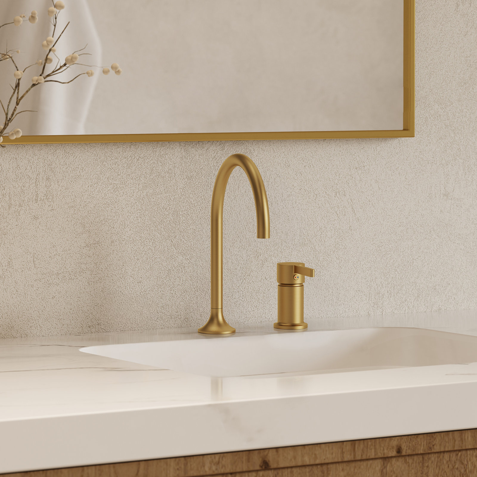 Single Handle Bathroom Faucet, 2-hole Bathroom Sink Faucet with Drain Assembly, Brushed Gold
