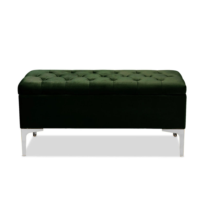 Modena Wide Velvet Tufted Rectangle Ottoman Storage Bench with Legs, Upholstered Multi-Function Footstool Bench for Living Room & Bedroom