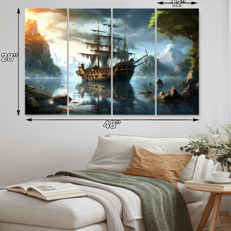 Bateau pirate en mer - ensemble de décoration murale pirate en métal