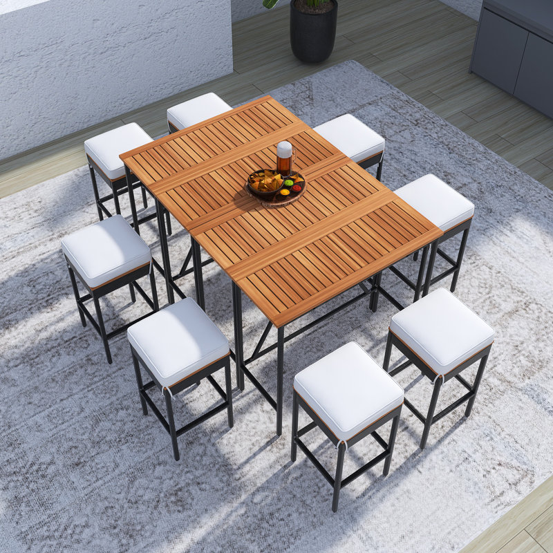 Ensemble de 10 tables d'extérieur à hauteur de bar en bois d'acacia