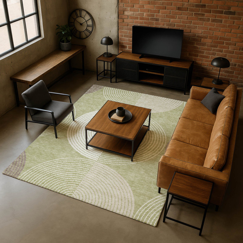 Premium Machine Washable Mayfield AMF2281 Geometric Rug, Aloe, 3' x 5'