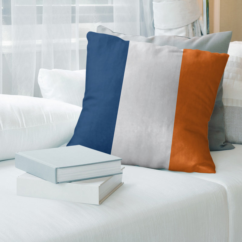 Striped Linen Reversible Throw Pillow, 16" x 16", Navy/Gray/Orange