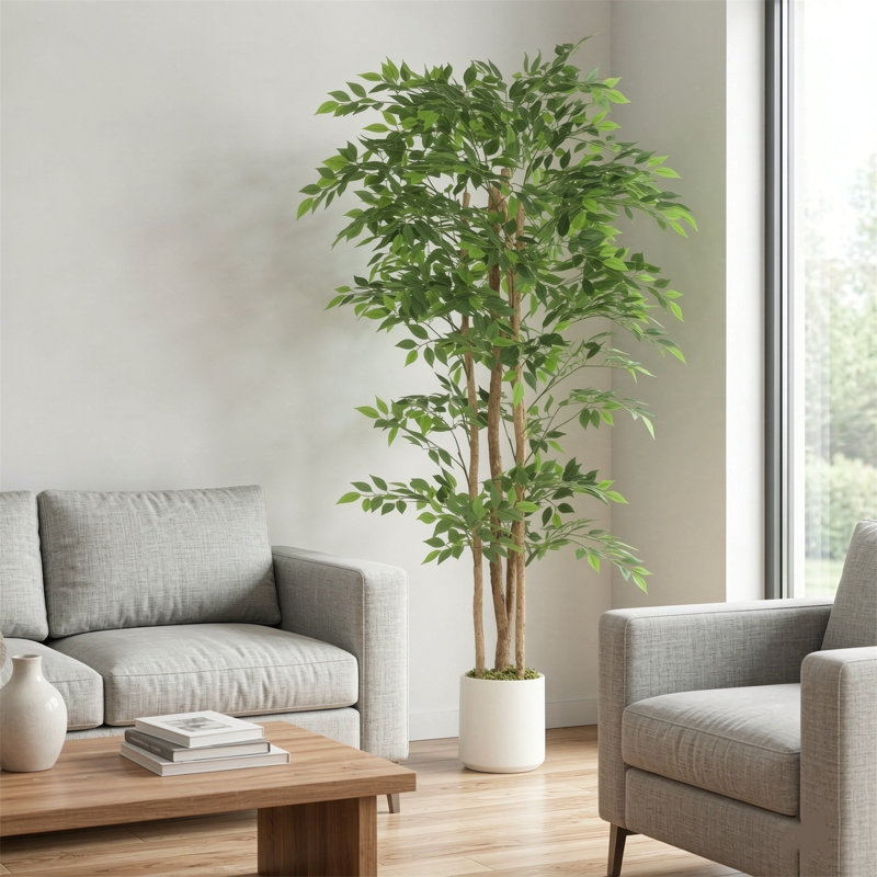 180 cm H Faux Ficus Tree Plant in Cement Freestanding  Planter