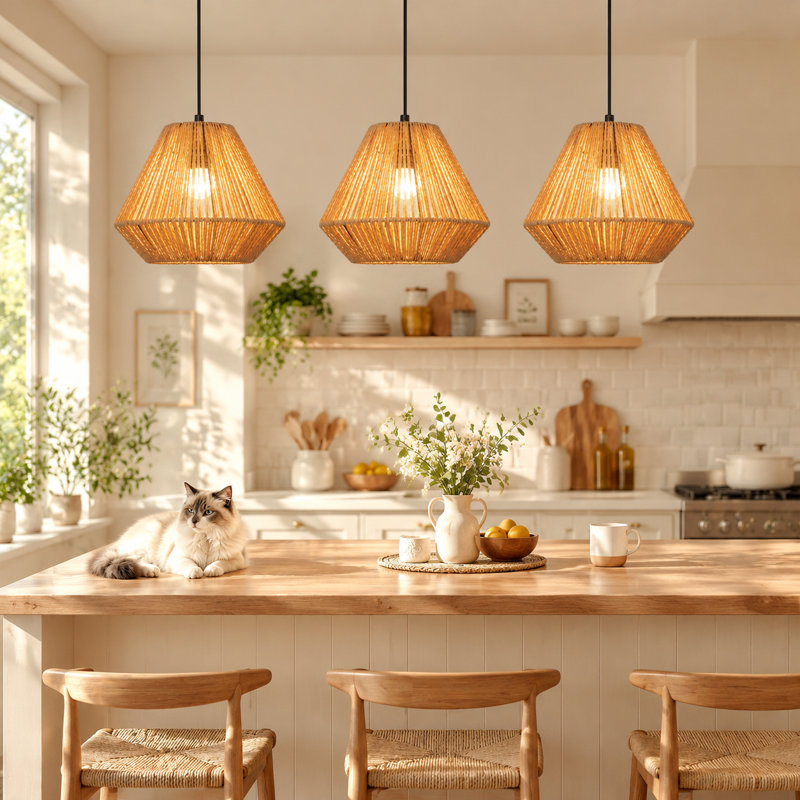 3 - Light Rattan Farmhouse Bohemian Pendant
