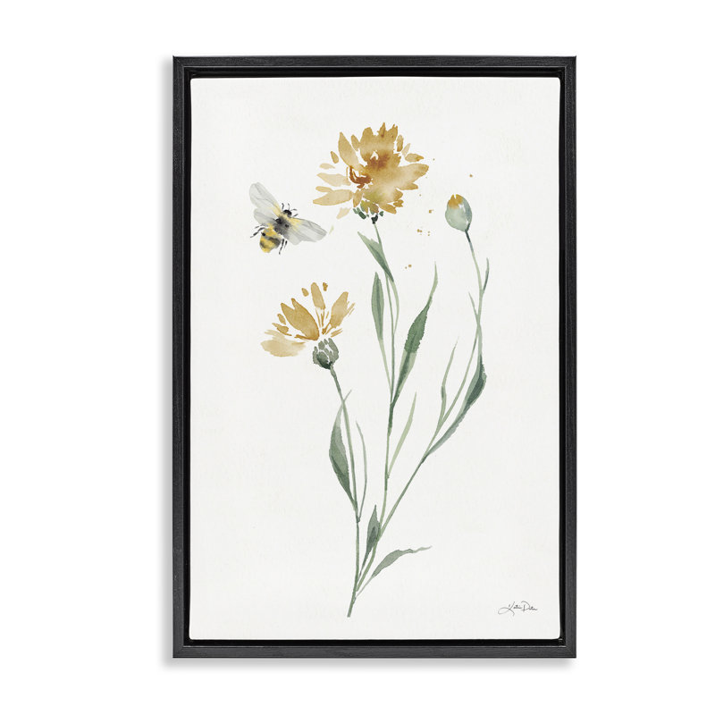 «Wild Honeybloom Flowers», toile flottante encadrée grise par Katrina Pete, H 25 po x l 17 po, Cadre flottant noir de jais