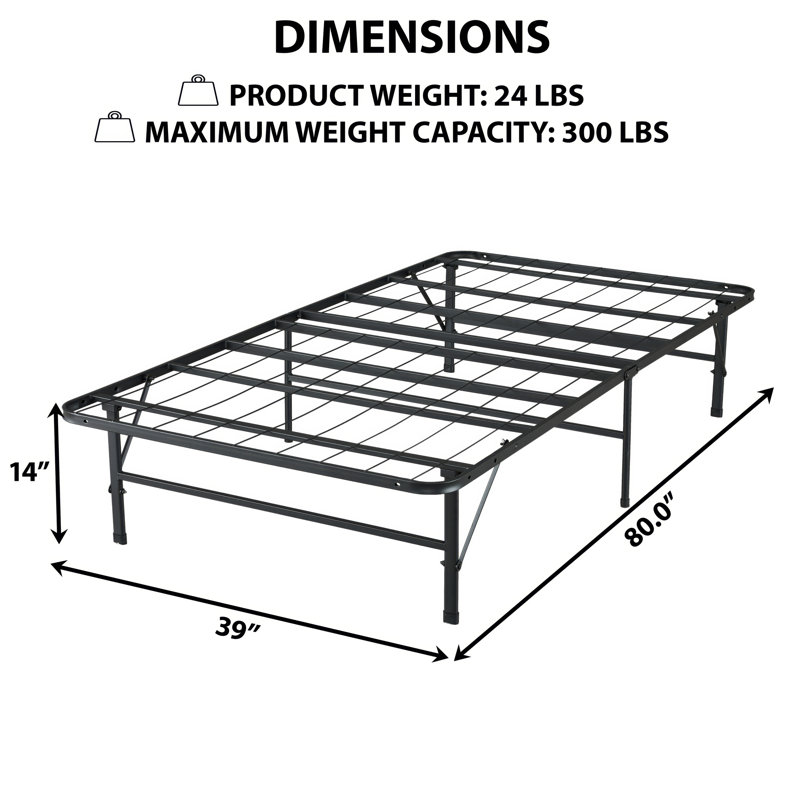  Cadre de lit plateforme en métal pliable 14 po avec rangement sous le lit Muscoy, cadre de lit pliant robuste, aucun sommier
