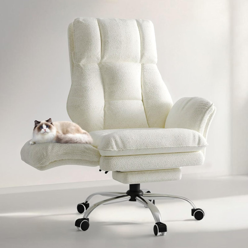 Metro Lane Office Chair with Headrest, Beige Teddy