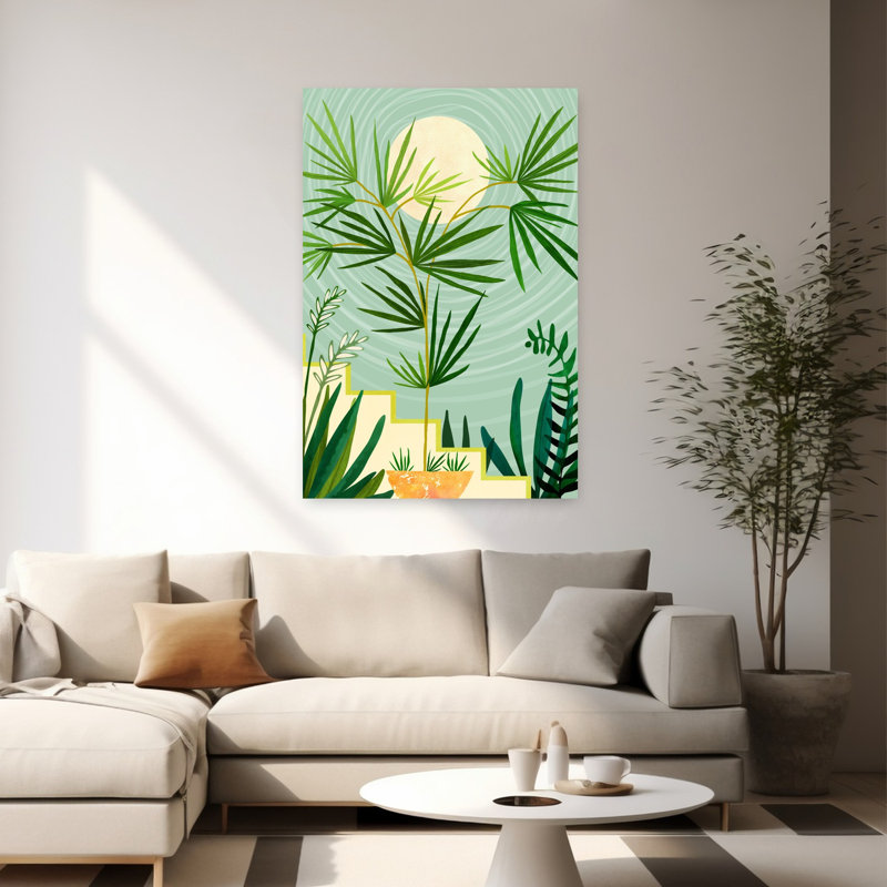 Art contemporain, paysage de palmier abstrait, art naturel, H 60 po x l 40 po