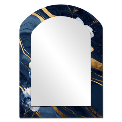 Golden Marble Dogwood Tree Fantasy II - Dogwood Asymmetrical Large Mirror, Traditional Arch Decorative Wall Mirror, Printed Metal Art