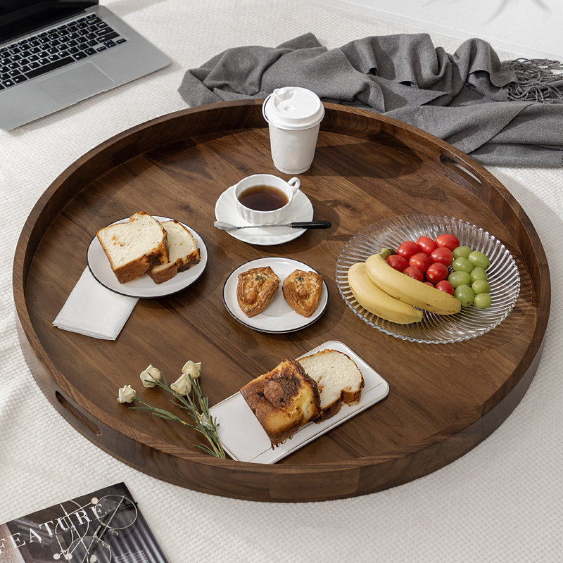 Arooj Round Solid Walnut Serving Tray, 2.4" H x 30" W x 30" D