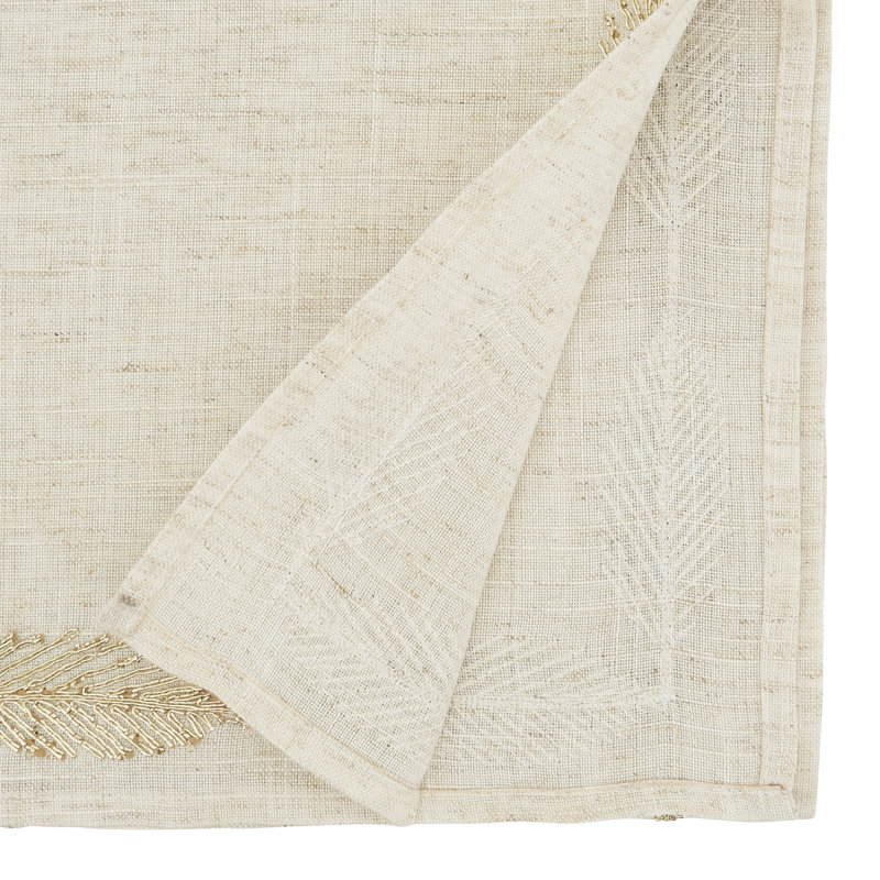 Cream and Gold Floral Embroidered Polyester Table Runner