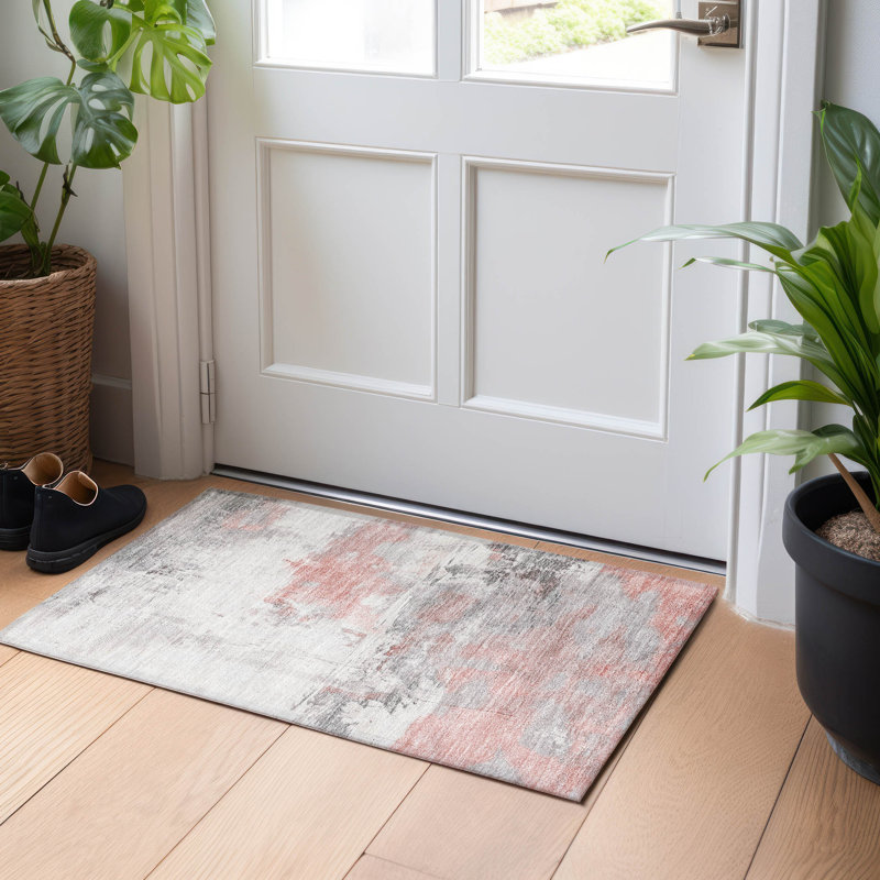 Machine Washable Indoor/Outdoor Cinead ACN1685 Coral Rug, Rectangle 1'8" x 2'6"