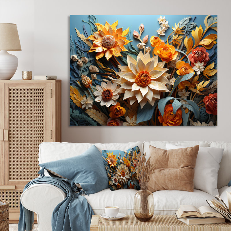 Tournesol jaune, bleu, tournesol, symphonie, Toile tendue, H 30 po x l 40 po x P 1,5 po