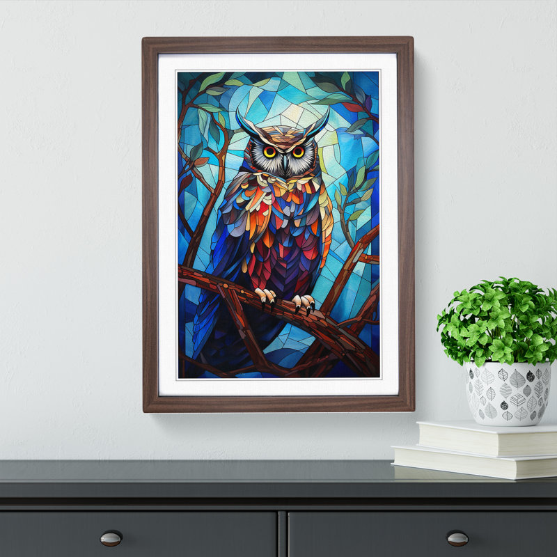 Owl Cubism No.2 1 Piece Single Picture Frame Wall Art, 34cm H x 25cm W x 2cm D, Walnut