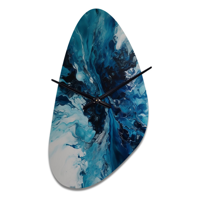 Horloge murale en forme de sarcelle et de noir aqueux Whimsy I - Abstrait, horloge murale, Grand
