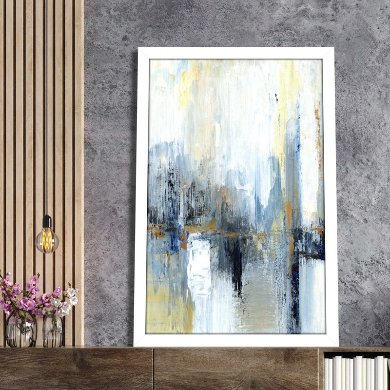 «Sweeping City I» par Tava Studios - Peinture, L 21,5 po x H 27,5 po, Cadre blanc