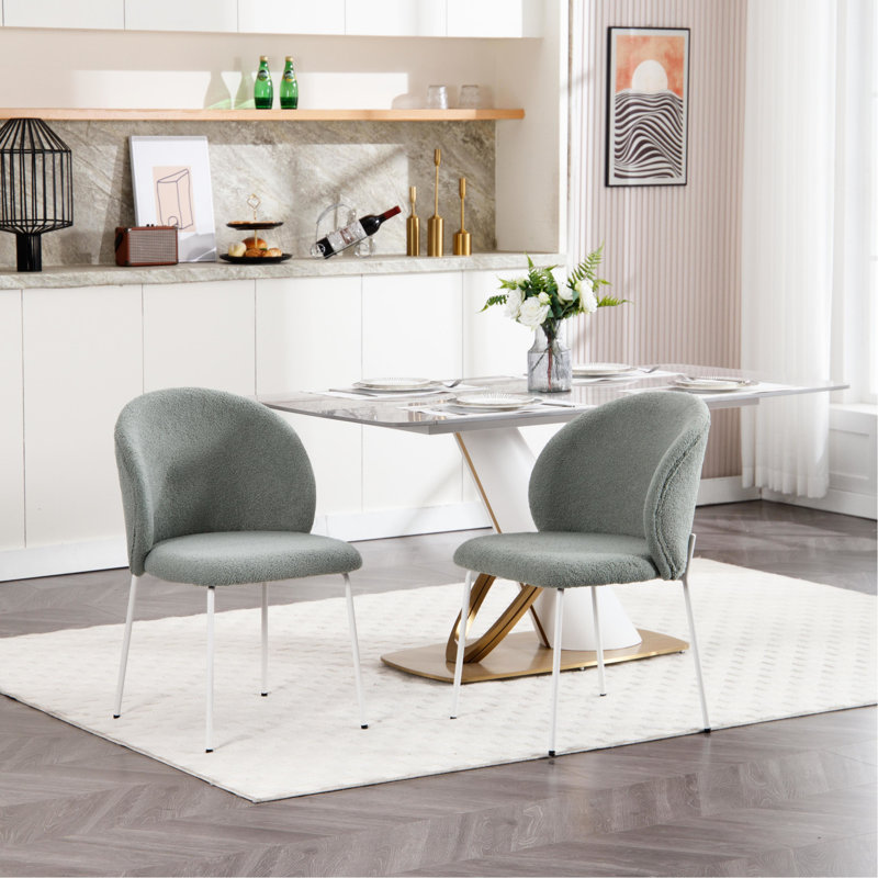 Paire de chaises de salle à manger avec coussins réglables, tissu en laine d'agneau de qualité, support en fer, courbe ergonomique, finition matelassée exquise, stable, respirante 2