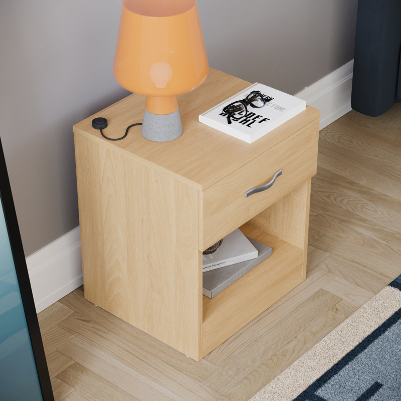 Maybery 1 Drawer Bedside Table, Pine