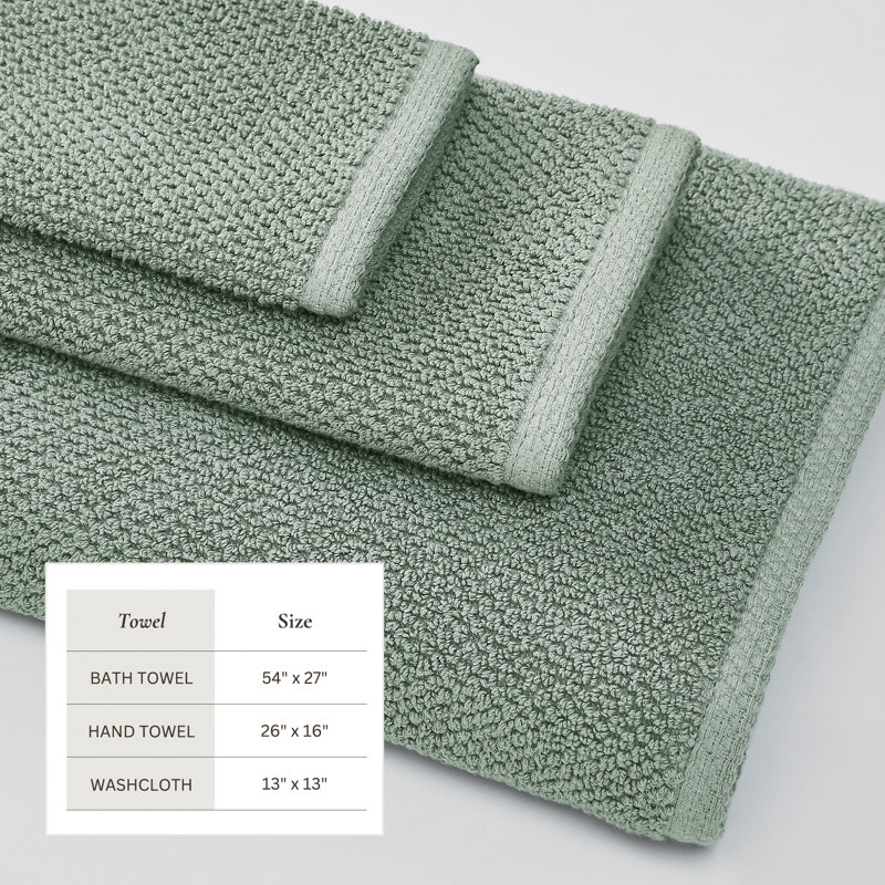 Eucalyptus Green Cotton Quick Dry Textured 6-Piece Towel Set