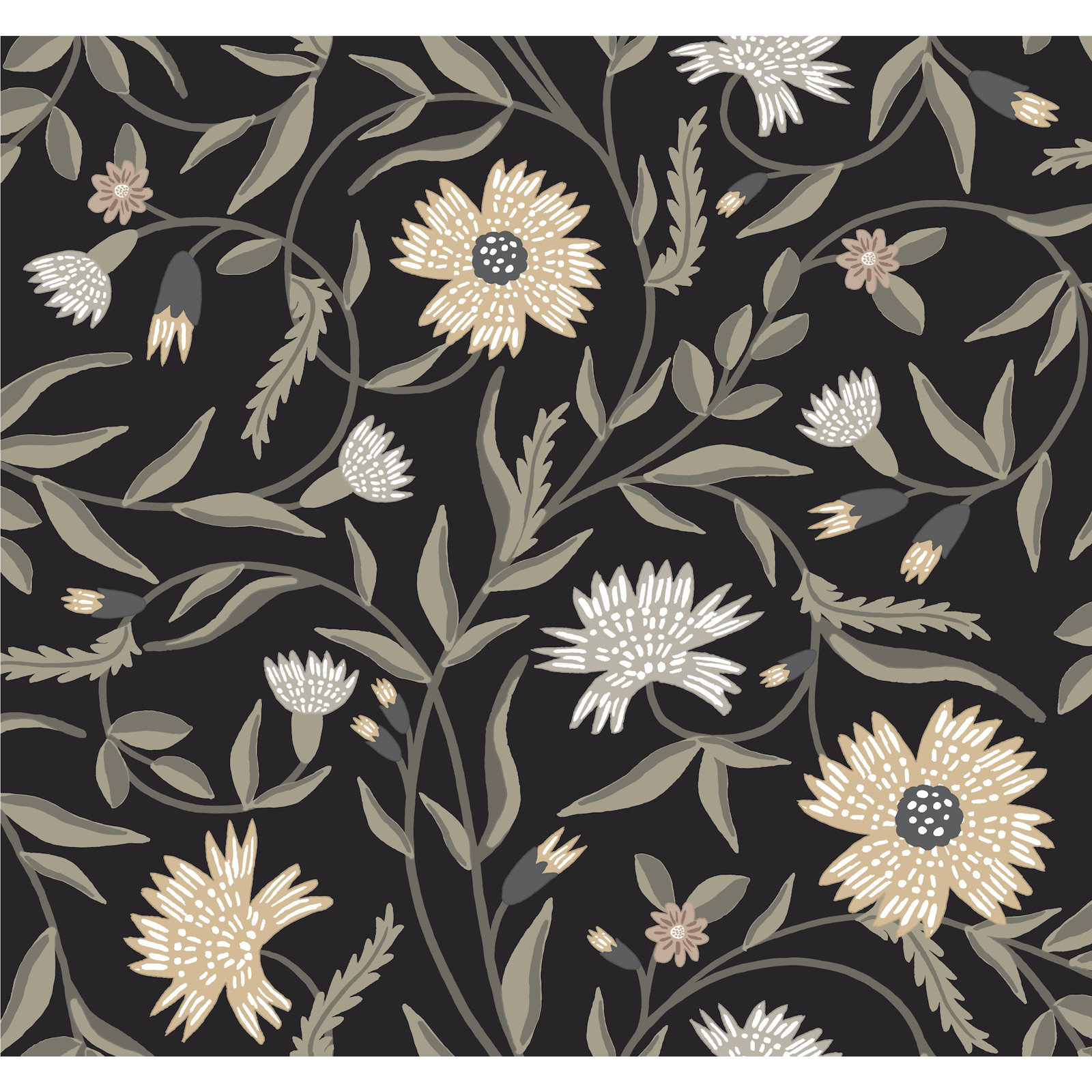 Rifle Paper Co. Aster Wallpaper Double Roll, Black