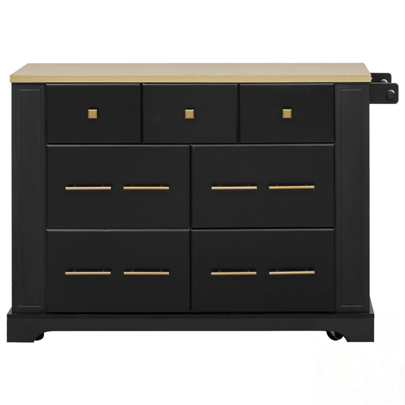 Versatile Rolling Kitchen Island with 6 Drawers, Pull-Out Trash Can, and Power Outlet for Enhanced Storage and Convenience