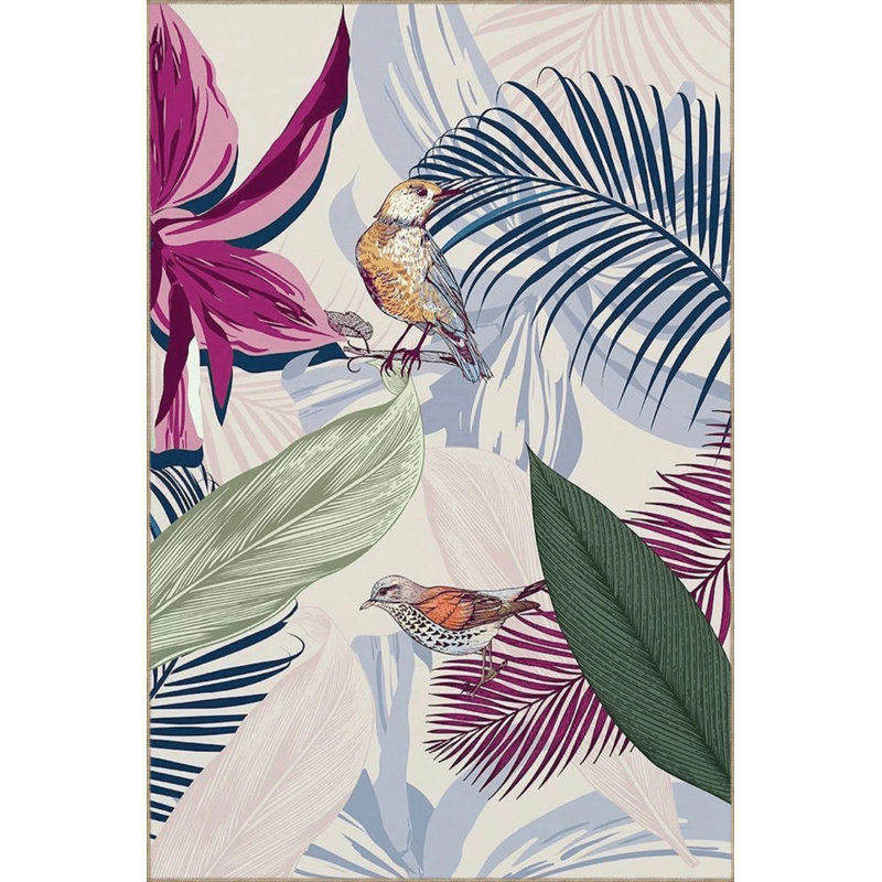 Multicolored Mixed Flower Leaf And Bird Patterned Vintage Decorative Carpet, Round 3'4"