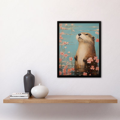 Otter On The Water Scent Of Pink Hibiscus Blooms - Single Picture Frame Print