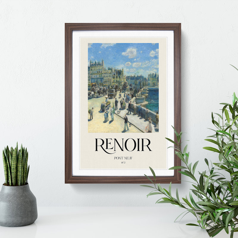 Pont Neuf in Paris Print by Pierre-Auguste Renoir - Picture Frame Painting, 36cm H x 27cm W x 2cm D, Walnut Framed