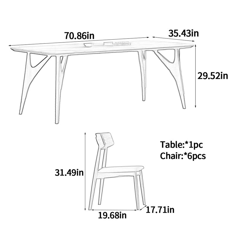 Table de salle à manger White Rock, H 29,52 po x L 70,86 po x l 35,43 po
