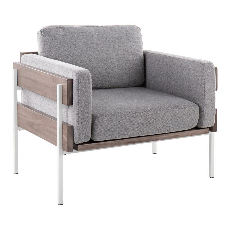 Upholstered Armchair, White/Grey, Light Gray Polyester