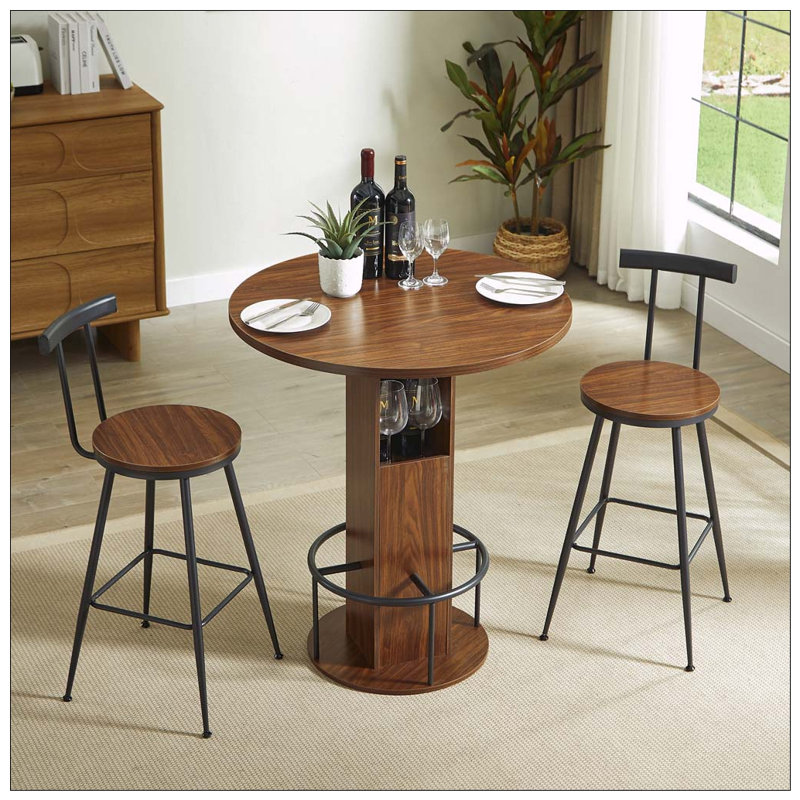 3-Piece Bar Table and Stool Set, Black