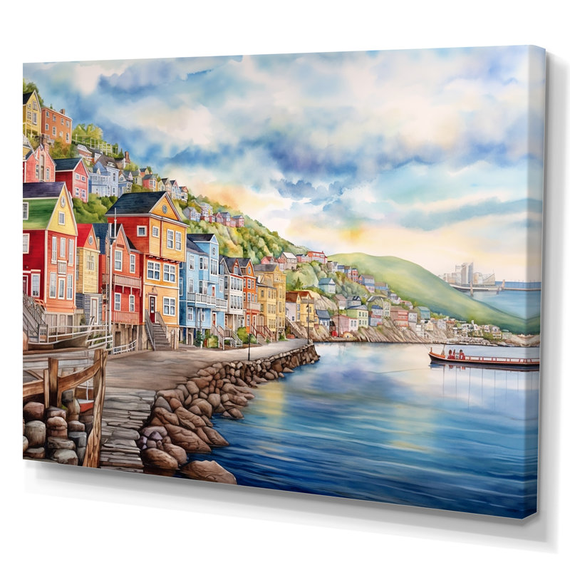 Terre-Neuve côtière rétro I sur toile, Toile tendue, H 16 po x l 32 po x P 1 po
