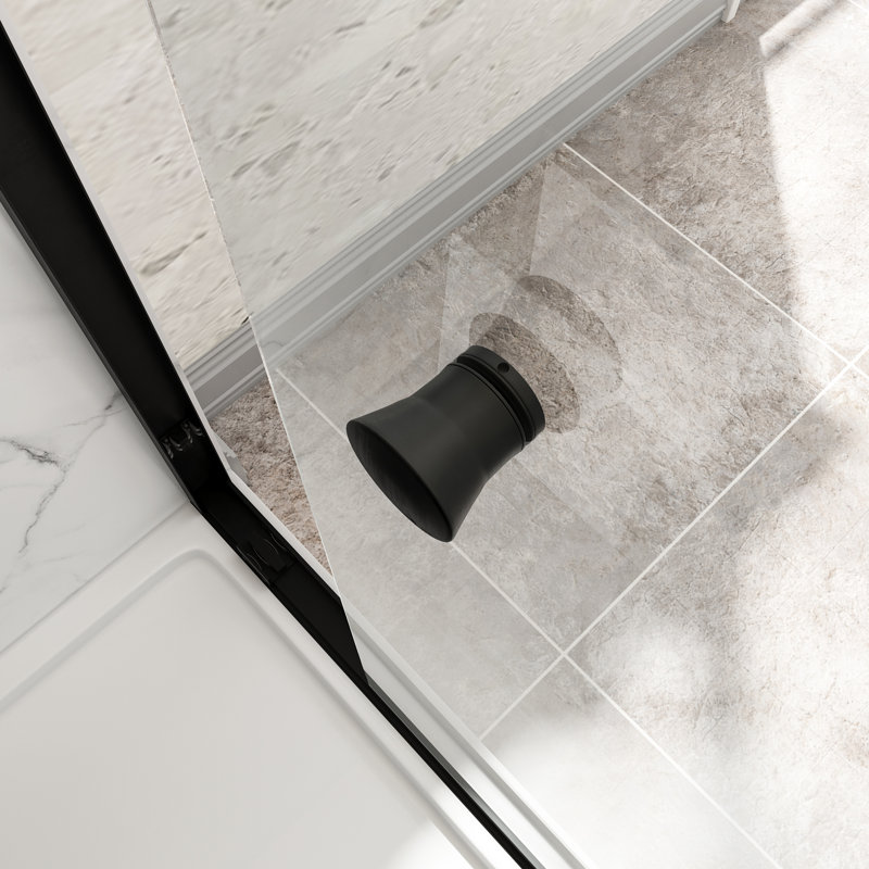 Porte de douche coulissante double à double dérivation, largeur de 55 à 60 po, hauteur de 72 po, noir mat, cadre en aluminium, verre trempé de 6 mm, preuve de nano, installation facile dans la salle de bain, couloir style minimaliste américain, alliage