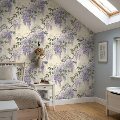 Wisteria Wallpaper Cascading Blossoms Botanical Wall Mural