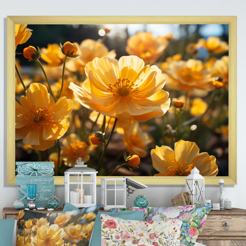 «Yellow Buttercups Field Sunrise IV», reproduction sur toile encadrée, Or, H 44 po x l 34 po x P 1,5 po